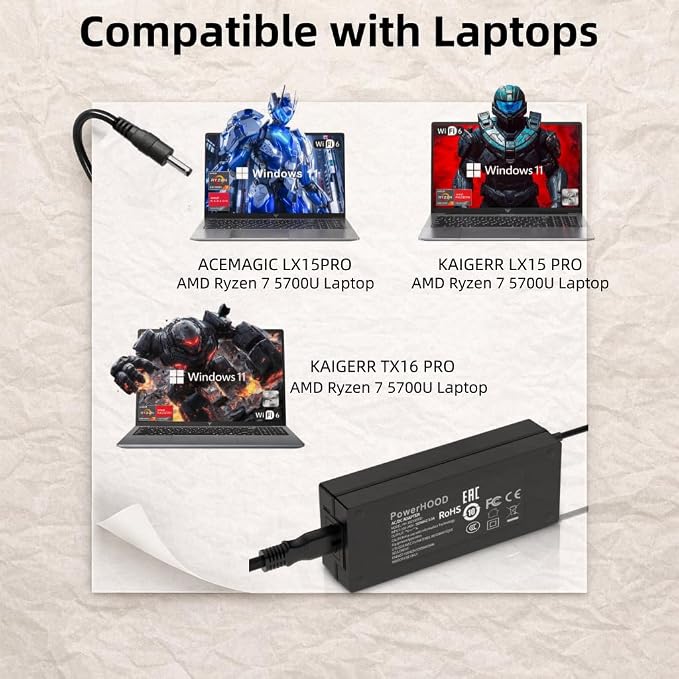 19V AC/DC Adapter for KAIGERR TX16PRO TX16 Pro 16.1" LX15PRO ACEMAGIC LX15 Pro 15.6" AMD Ryzen 7 5700U Laptop Computer 19VDC 19.0 Volts Power Supply Cord Charger Cable PSU Mains