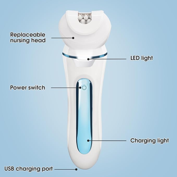 Electric Shaver - Razor - Trimmer for Women Grooming Kit: Women's 5-in-1 Hair Removal Device for Facial Hair Removal and Facial Cleansing & Foot Callus Remover