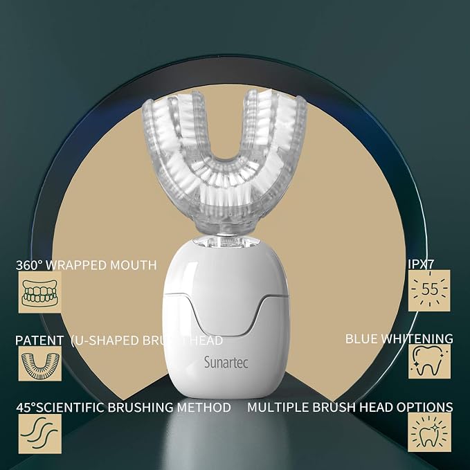 360° U-Shaped Automatic Sonic Toothbrush for Adults, Suitable for People with Limited Mobility Original Newupgrade Electric Toothbrushes, Multiple Brush Heads Options,IPX7 Waterproof