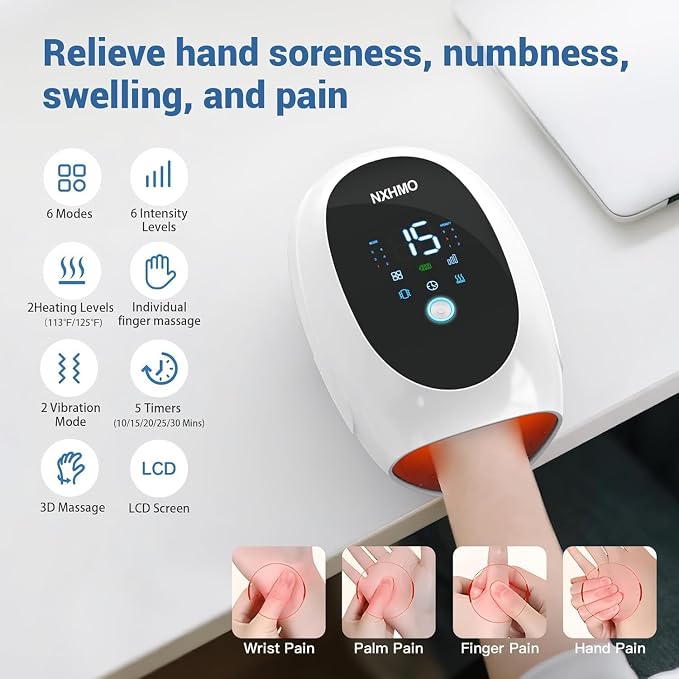 Hand Massager with Heat and Compression,Hand & Wrist Massager for Arthritis and Carpal Tunnel Pain Relief
