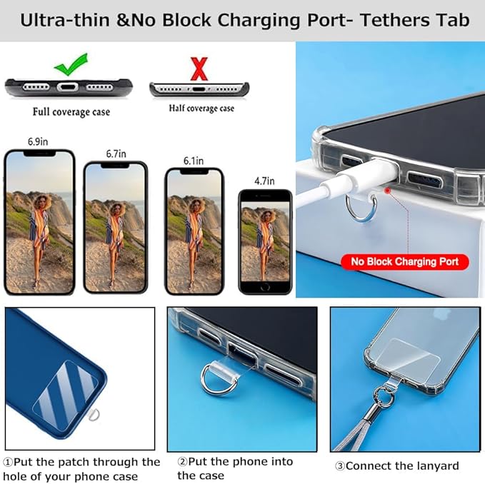 2Pcs Phone Crossbody Lanyard and Wrist Strap, Universal Cell Phone Lanyard Strap with 2Tether Tab