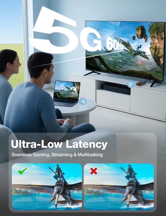 AIMIBO Wireless Display Adapter to AR Glasses, HDMI &USB-C Port, 5G, 60Hz, 5000mAh Battery for i-Phone/i-Pad/Android Phone/Tablet, Laptop Wirelessly to XREAL/Viture/RayNeo/Rokid/TV/Monitor/Projector