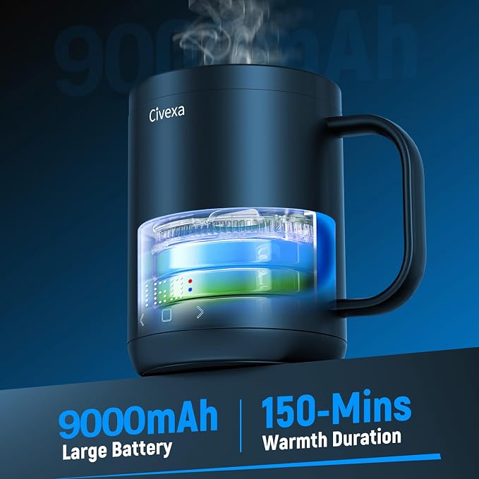 Rechargeable Self Heating Coffee Mug, Fast Heating & High Temperature, 14 Oz App-Controlled Heated Coffee Mug, 1F Precise Temperature Control Smart Mug Warmer for 150 Min Use
