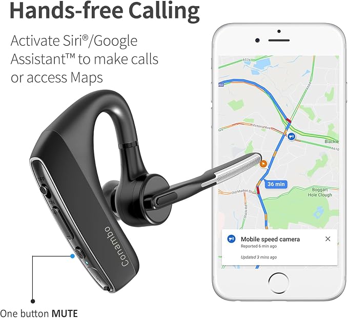 Conambo Bluetooth Headset with Dual Mic Noise Canceling & Mute Button Wireless Earpiece 16 Hrs Talking for Home Office Trucker – Compatible with iPhone Android Phone (K18)