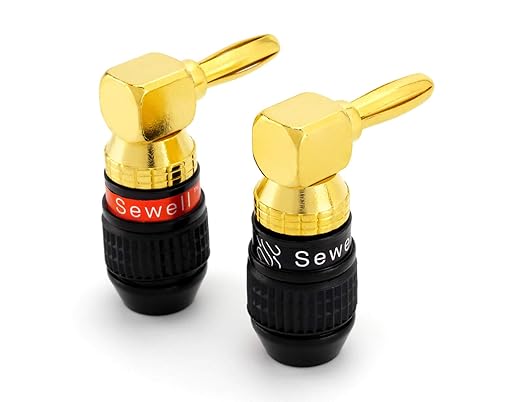 Sewell Deadbolt Right-Angle Banana Plugs, 12 Pairs Quick Connect Gold Plated Speaker Plugs 90 Degree