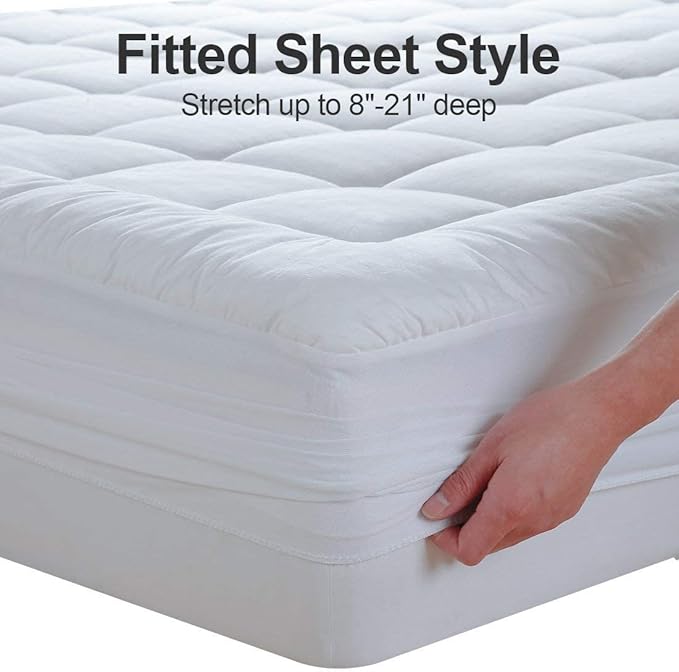 EASELAND Twin Size Mattress Pad Pillow Top Mattress Cover Quilted Fitted Cooling Protector Single Cotton Top 8-21" Deep Pocket (39x75 Inches, White)