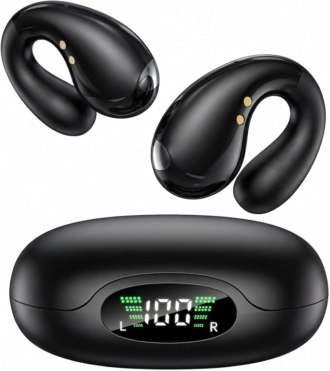 Boytond Ultra Open Ear Earbuds - Ergonomic Clip-On Earbuds, Small Bone Conduction Over-The-Ear Headphones with Waterproof Design, Perfect Running Headphones for Sports and Fitness, Onyx Black