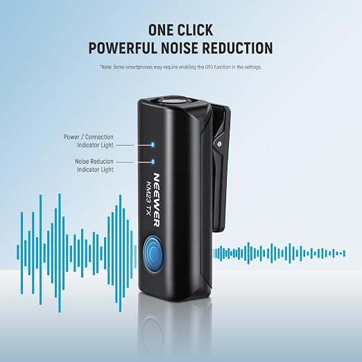 NEEWER Lavalier Wireless Microphone System, 1x USB C Receiver with OTG Adapter & 1x Noise Cancelling Omnidirectional Condenser Transmitter Compatible with iPhone 16 Pro Max S24 Ultra, KM23