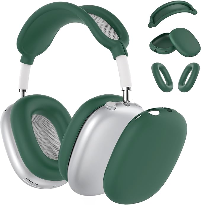Silicone Case Cover for AirPods Max Headphones, Ear Pad Case Cover/Ear Cups Cover/Headband Cover for AirPods Max 2/1 (2026/2024/2020)(USB-C/Lightning), Accessories for Apple AirPods Max 2, Dark Green