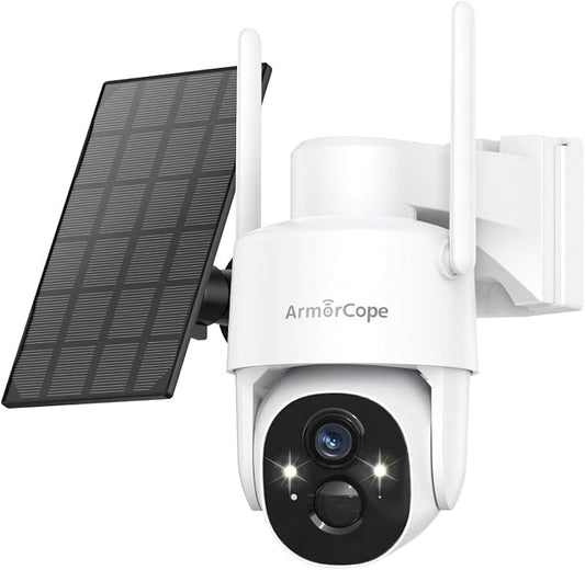 Armorcope Solar Security Cameras Wireless Outdoor,360° View Battery Powered with Spotlight Color Night Vision,2K WiFi Home Security,PIR Sensor,Wireless Easy Install, 2.4 GHz Wi-Fi