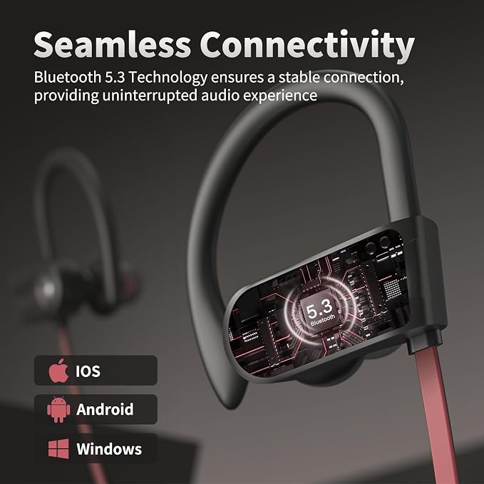 JOYWISE Wireless Bluetooth 5.3 Wireless Headphones with 16Hrs Long Playtime Stereo IPX7 Waterproof in-Ear Earphones, Noise Cancelling Headphones for Running, Black&Pink