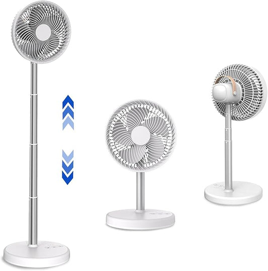 UN UNITEDTIME Desk Fan - Battery Operated Fan With 4 Speeds, Adjustable Height Portable for Outdoor, Courtyard, Beach, Tent, Travel, Room, Kitchen, with Timer night Led light