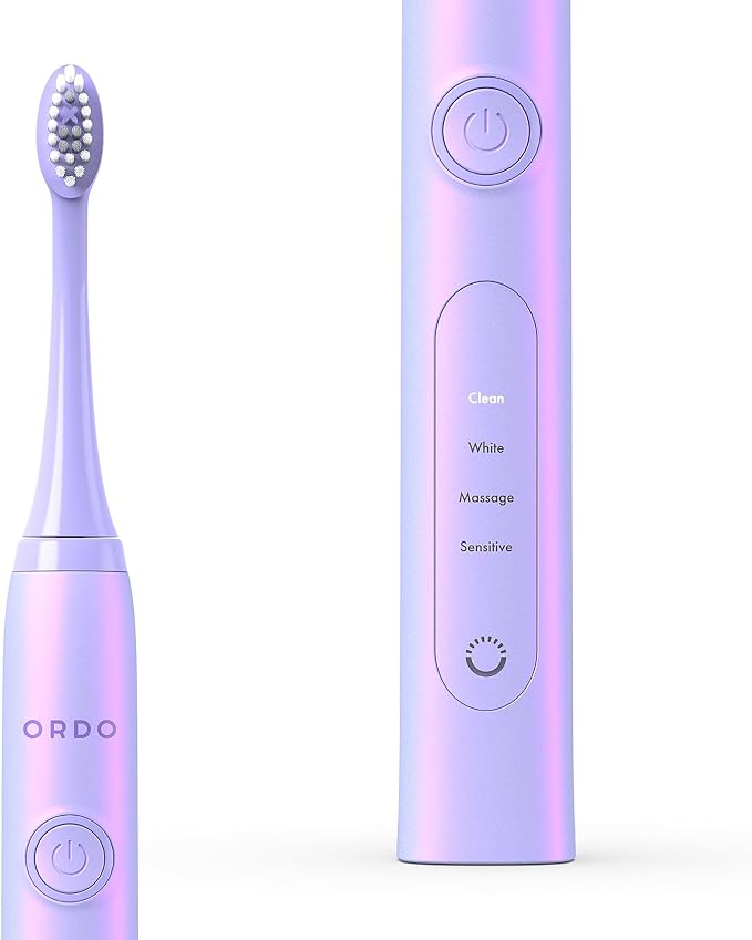 ORDO Sonic+ Electric Toothbrush with Case, Sonic Toothbrushes for Adults, Charging Travel Case, 4 Brushing Modes, Fast Rechargeable Battery, Silicone Polishing, USB Charger, Pearl Violet