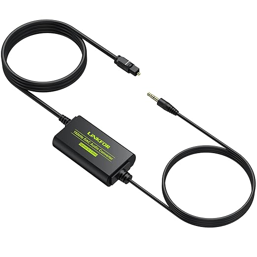 LiNKFOR 192kHz DAC Converter SPDIF to 3.5mm AUX Digital to Analog Audio Converter Optical Toslink to 3.5mm Audio Adapter with Optical Cable for HDTV Blu Ray DVD Amps