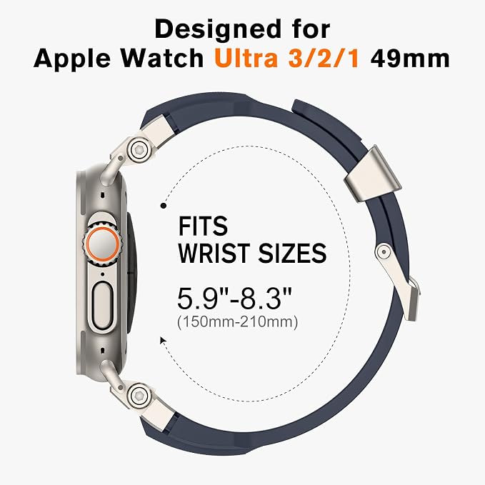amBand Bands Compatible with Apple Watch Ultra 3/2/1 49mm, M1 Sport Series Rugged Durable Strap with Metal Connector to Match Ultra's Titanium Case for iWatch 49 mm Men Titanium/Navy Blue