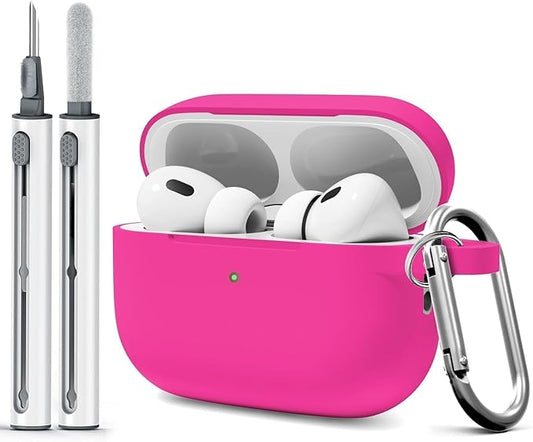 for AirPods Pro 2 Case with Cleaner Kit, Compatible with Airpods Pro 2nd/1st Generation Case (USB-C Cable) with Keychain for Women and Men,Rose Red