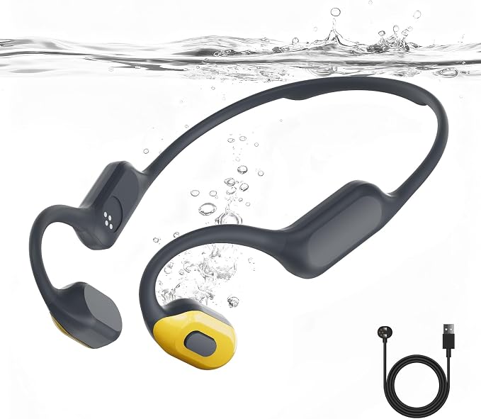 Soft Liquid Silicone Bone Conduction Swimming Headphones Underwater,IPX8 Waterproof Earbuds,Open Ear Swim Headphone with Skin-Friendly Silicone/Built-in 32G MP3-Player Earphones for Swim-Neon Yellow