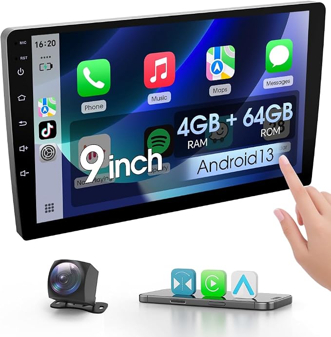 Haudio 9 inch Double Din Car Stereo Radio Support Apple Carplay and Android Auto,Car Radio with Rear Camera,HD Touch Screen,Support Voice Assistant,G0ogle,AUX,FM/AM,GPS,Mirror Link(4+64G)