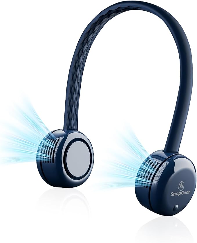 Neck Fan DUO, Lightweight Hair - Safe Bladeless Design, Dual Motors 360° Cooling, Foldable, 3 Speeds USB Rechargeable, Blue