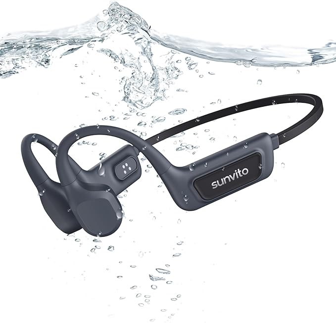 Bone Conduction Swimming Headphones, IPX8 Waterproof Open Ear Headphones with 8GB MP3 Player, Bluetooth 5.4 Wireless Headphones for Swimming, Pool Training & Underwater Sports, Black