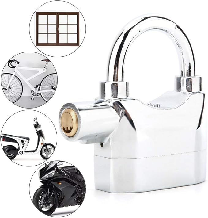 Sonew Alarm Lock, Universal Security Anti-Theft Padlock 110db Siren Alarm Lock Aluminum Alloy Keyed Padlock for Motorcycle Door Window (Aluminum Alloy Silver)