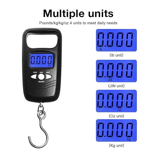 4pcs 50KG Portable Electronic Luggage & Fishing Hanging Scale - LCD Backlight Digital Pocket Scale with Fishing Hook