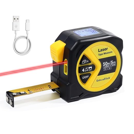 2-in-1 Digital Tape Measure with Laser, Rechargeable Laser Measuring Tool | 164Ft/50m Laser Measure & 16Ft/5m Auto-Lock Tape | w/Backlit LCD Display, Area & Volume Calc | Ft/in/M/Ft+in Units