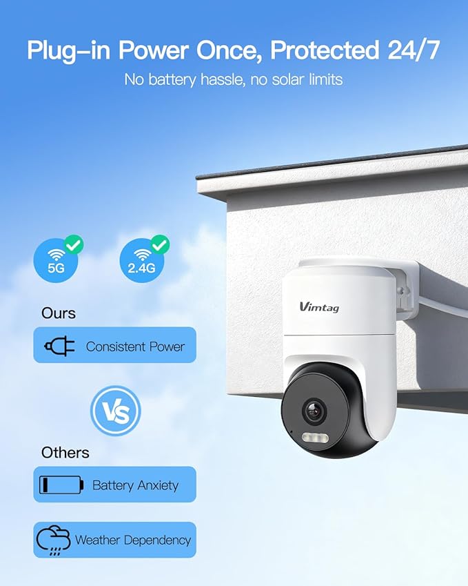 VIMTAG 2.5K 4MP Outdoor Security Camera, Pan/Tilt WiFi Home CCTV Camera, 360° View & Motion Tracking, Color Night Vision, 2-Way Audio, AI Detection Alarm, IP66, Cloud & SD Card Storage, Works w/Alexa