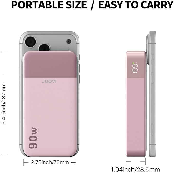 JUOVI Laptop Power Bank 20000mAh 90W USB C Portable Charger Fast Charging 4-Port(2C+2A) External Battery Pack for MacBook Laptop iPad iPhone Samsung Steam Deck, Perfect for Travel & Business