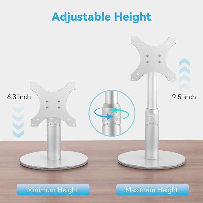 Almoz Desk Stand for Echo Show 21, Echo Show 15 (All Generations), Raises Up to 9.5" from Desk, Tilt and Swivel Mount for Alexa Echo Show 21, No Tools Required, Stable Centered Rod Design (UP-Silver)