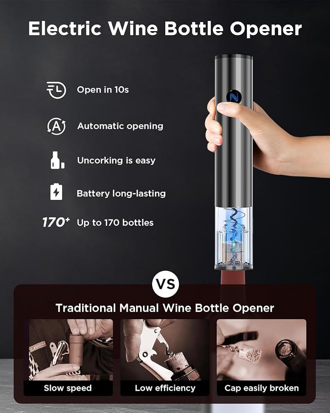 Newise Rechargeable Electric Wine Gift Set: Wine Opener, Aerator, Vacuum Stoppers & Foil Cutter - Luxury Wine Lovers Gifts for Women Men