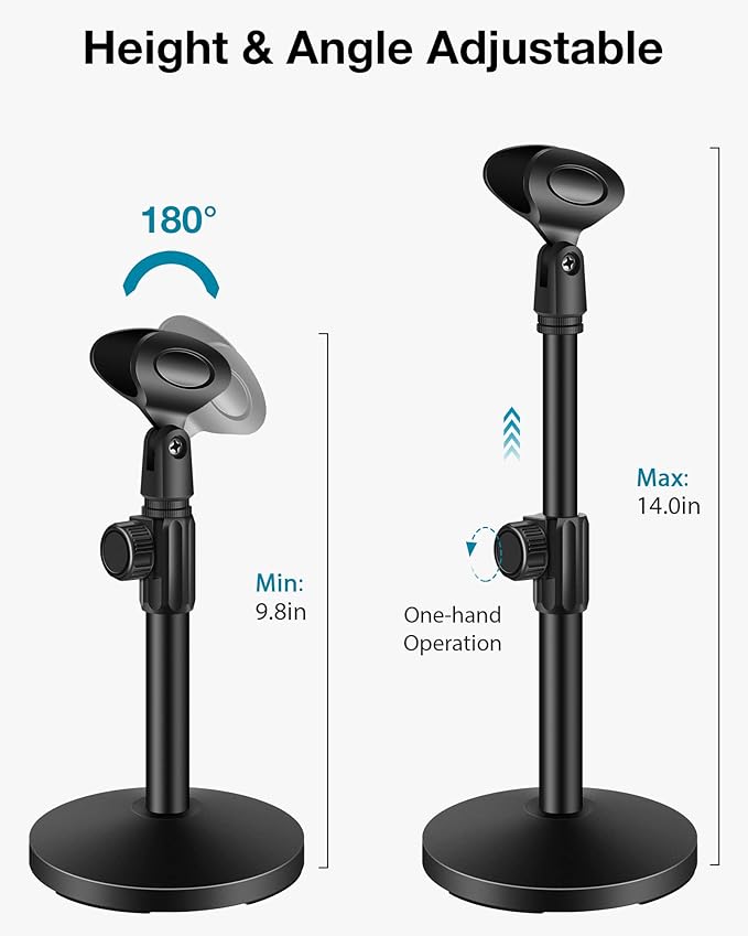 InnoGear Mic Stand Desk, Adjustable Desktop Microphone Stand Table with Shock Mount Mic Clip Pop Filter 3/8" to 5/8" Adapter for Blue Yeti Hyper X QuadCast S AT2020 Fifine K669B Shure SM58 SM48 PGA48