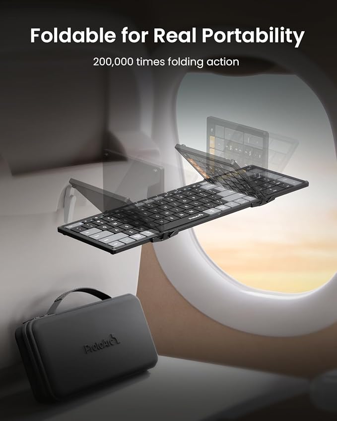 ProtoArc XKM01 CaseUp Foldable Bluetooth Keyboard Mouse Combo | Portable with Laptop Stand, Mobile Work Solution for On-the-Go, Compatible with Laptop PC Macbook, Windows Mac OS