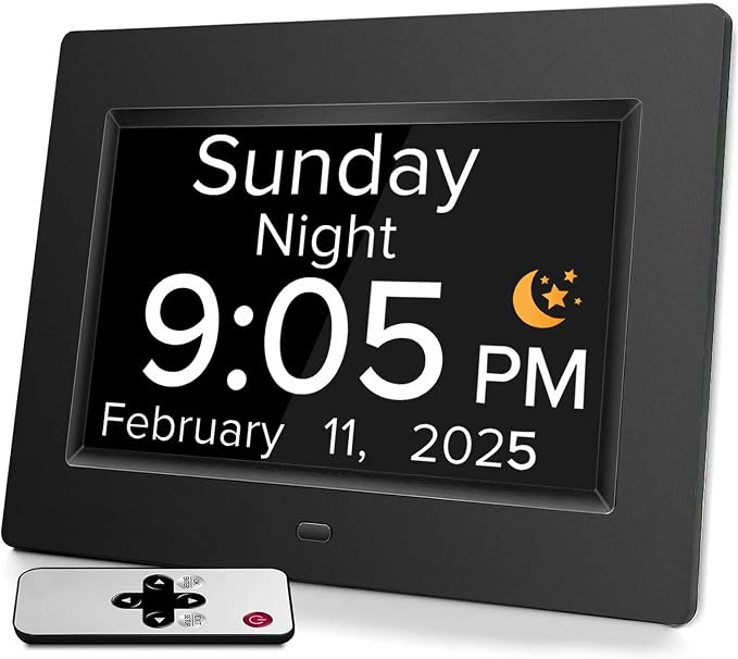 Digital Alarm Clock with Date and Day of the Week for Dementia Seniors, Multiple Alarm Types Sets,Voice Announcement Time, Auto DST, Gifts for Elderly People with Dementia & Alzheimers