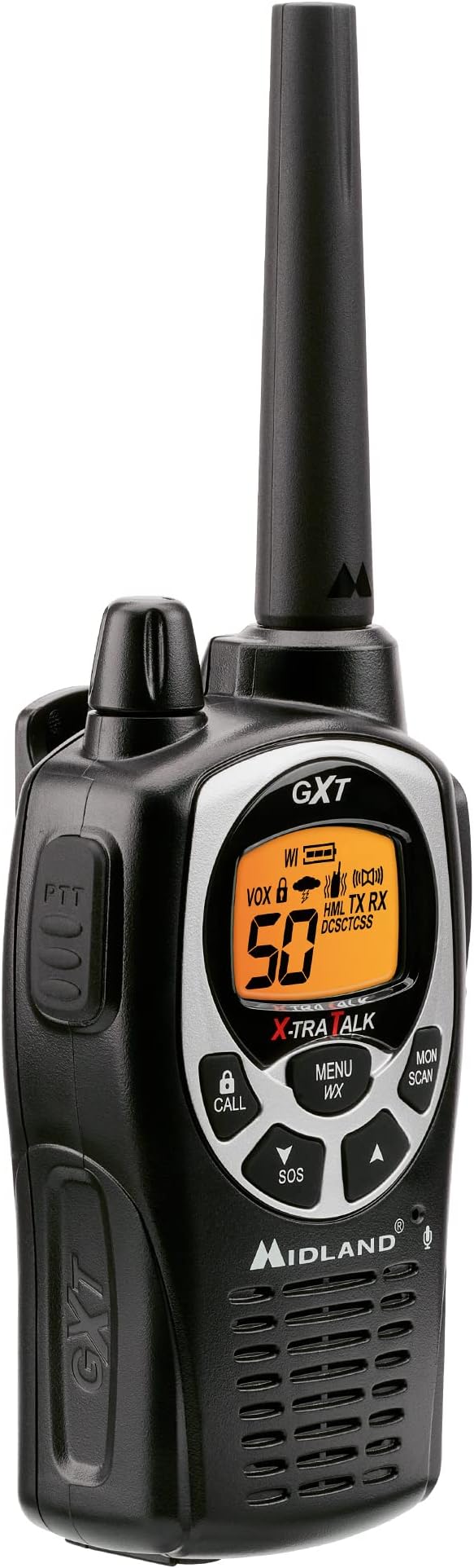 Midland GXT1000VP4 GMRS Two-Way Radio (50 Channel, Long Range, 142 Privacy Codes, SOS, NOAA, Rechargeable Nickel Battery, Black/Silver 2-Pack)