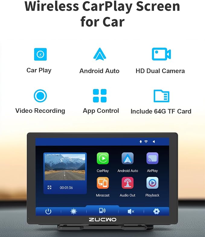 9 Inch Wireless CarPlay Screen for Car, CarPlay & Android Auto Touch Screen Car with Backup Camera, Bluetooth, Navigation, Mirror Link Voice Control