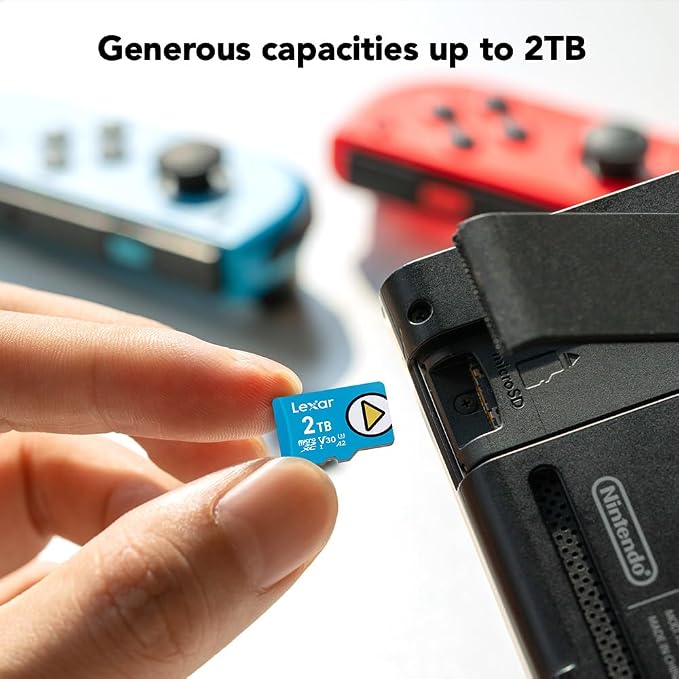 Lexar 512GB Play Blue Micro SD Card, UHS-I, C10, U3, V30, A2, 4K, Up to 160MB/s microSDXC Memory Card, Expanded Storage for Nintendo-Switch 1, Gaming Devices, Smartphones, Tablets (LMSPLBL512G-BNNNU)