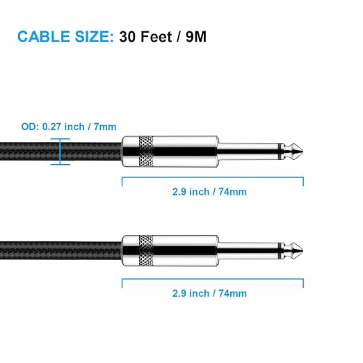 New Bee Guitar Cable 30ft Electric Instrument Cable Bass AMP Cord 1/4 Straight to Straight for Electric Guitar, Bass Guitar, Electric Mandolin, Pro Audio