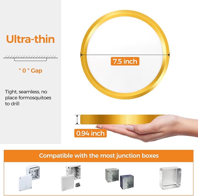 slochi 3 Pack Flush Mount Ceiling Light, 3000K-4000K-6500K Ceiling Light Fixture 7.5Inch, Ultra Thin Round White Flat led Lights for Bathroom Hallways Closet Laundry Bedroom Kitchen