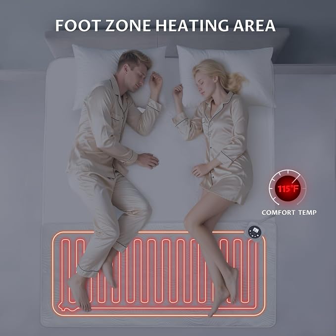 Foot Queen Size Electric Heated Mattress Pad - Foot Warmer for Bed with Memory & Preheat Functions, 12 Heat Settings Single Control for 1-12 Hours Auto Off, Lighted Button