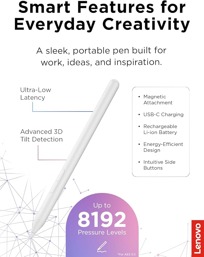 Lenovo Yoga Pen 2 with Magnetic Pen Case, AES 3.0 Stylus with 8192 Pressure Levels, USB C Rechargeable, Tilt Detection, Multi Protocol Support for Lenovo Yoga 2 in 1 PCs, Seashell