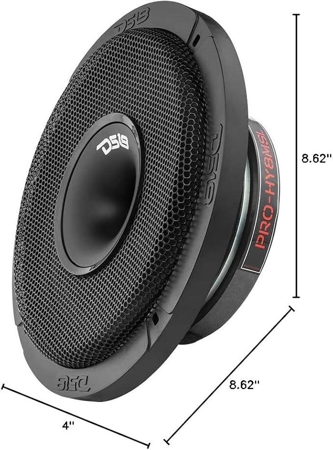 DS18 PRO-HY8MSL 8" Shallow Hybrid Mid-Range Car Audio Loudspeaker with Built-in Driver and Grill Included 400W Max 200W RMS 8 Ohms (1 Speaker)