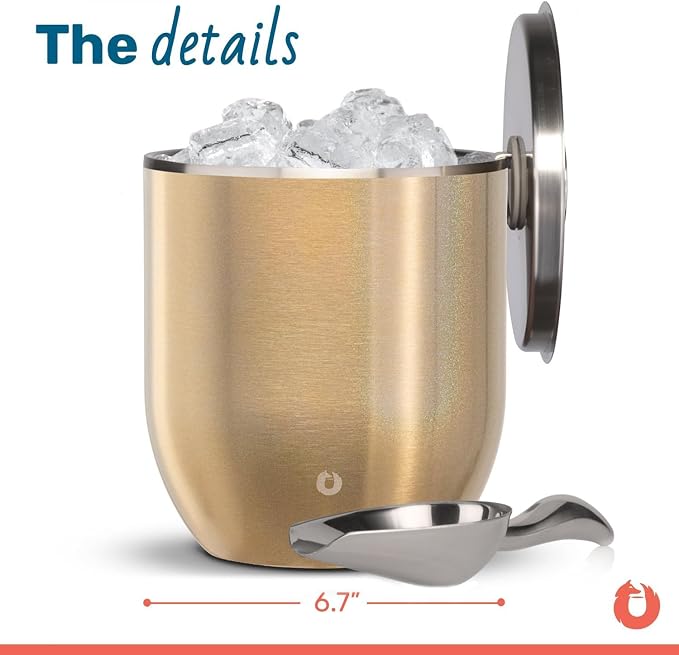 Snowfox Plus, Premium Vacuum Insulated Stainless Steel Ice Bucket with Lid/Scoop,Home Bar Accessories,Elegant Bartending Ice Buckets for Parties,Beautiful Outdoor Supplies,3L,Shimmer Gold