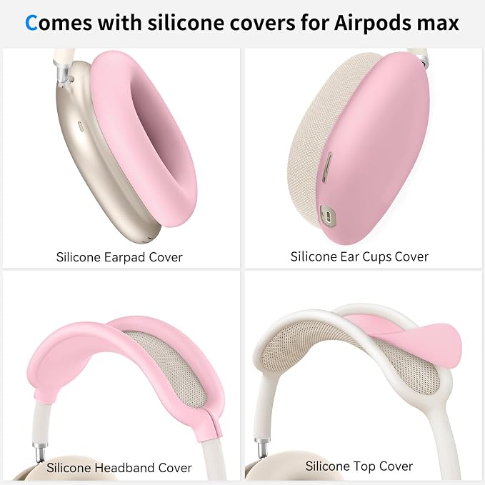 Hard Case for AirPods Max 2 Supports Sleep Mode, Travel Carrying Headphone Case with AirPods Max Silicone Earpad Case/Ear Cups/Headband Cover, AirPod Max 2/1 Protective Portable Storage Bag (Pink)