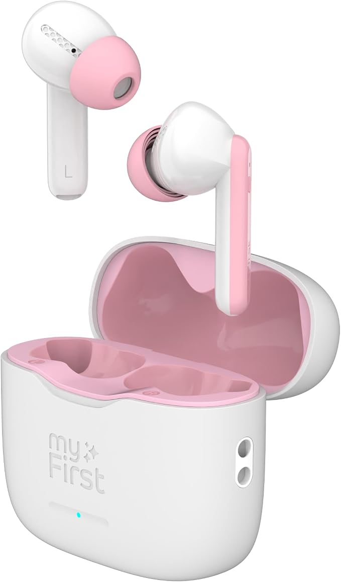 myFirst CareBuds Kids Wireless Earbuds, 85dB Volume Limiting Earbuds for Kids Ages 3-12, Bluetooth 5.3 Safe Hearing Protection, 36H Playtime, Small Ear Fit, IPX4 Waterproof, Easy Pairing