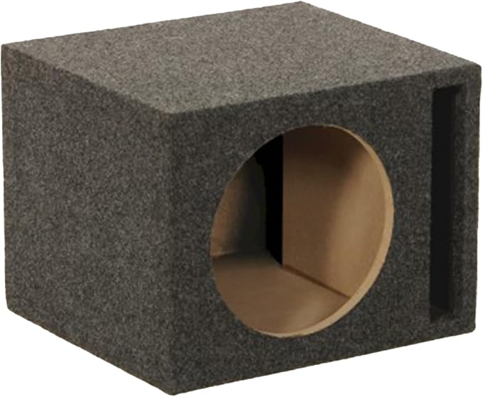 QPower Single 10-Inch Vented Unloaded Subwoofer Speaker Box – Solid 5/8-Inch MDF Car Audio Box with Charcoal Carpet Covering