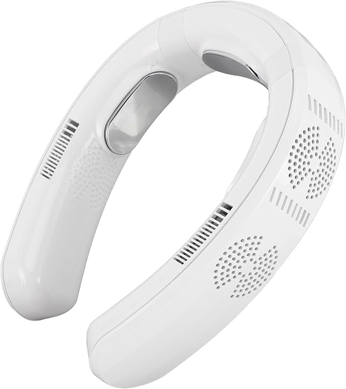 Rechargeable Bladeless Neck Fan, Portable Cooling Air Conditioner for Outdoor Work, Gym, Office, Travel, Lawn Trimming, Yard Work, 3 Heating Modes (White)