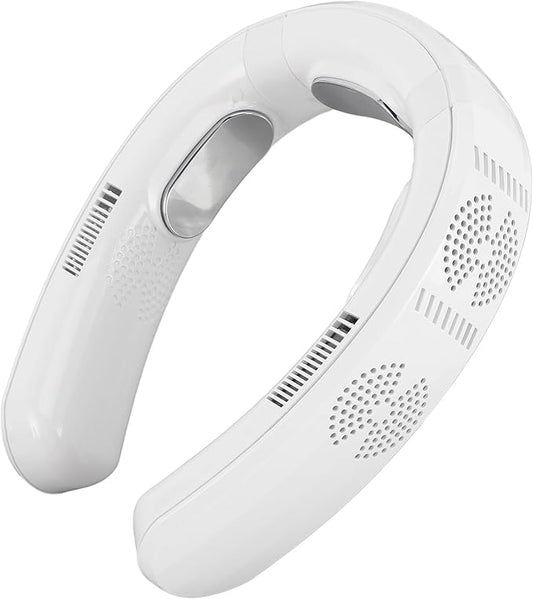 Rechargeable Bladeless Neck Fan, Portable Cooling Air Conditioner for Outdoor Work, Gym, Office, Travel, Lawn Trimming, Yard Work, 3 Heating Modes (White)