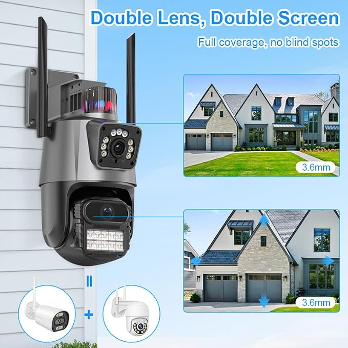 PTZ WiFi Outdoor Security Wireless 2X3MP Dual Lens Linkage Human Detect Pan tilt Digital Zoom Auto Tracking Home Surveillance Camera Two Way Audio Color Night Vision ICsee