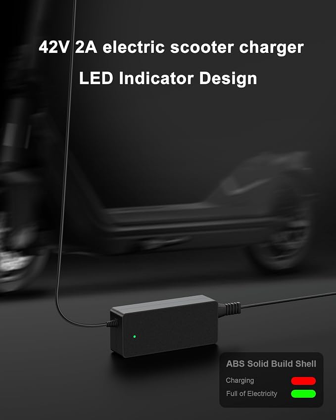 VHBW 42V Compatible with Phantomgogo Electric Scooter R1 Charger, Smart Safety Protection, Fast Charging, LED Indicator, Portable Power Adapter Replacement